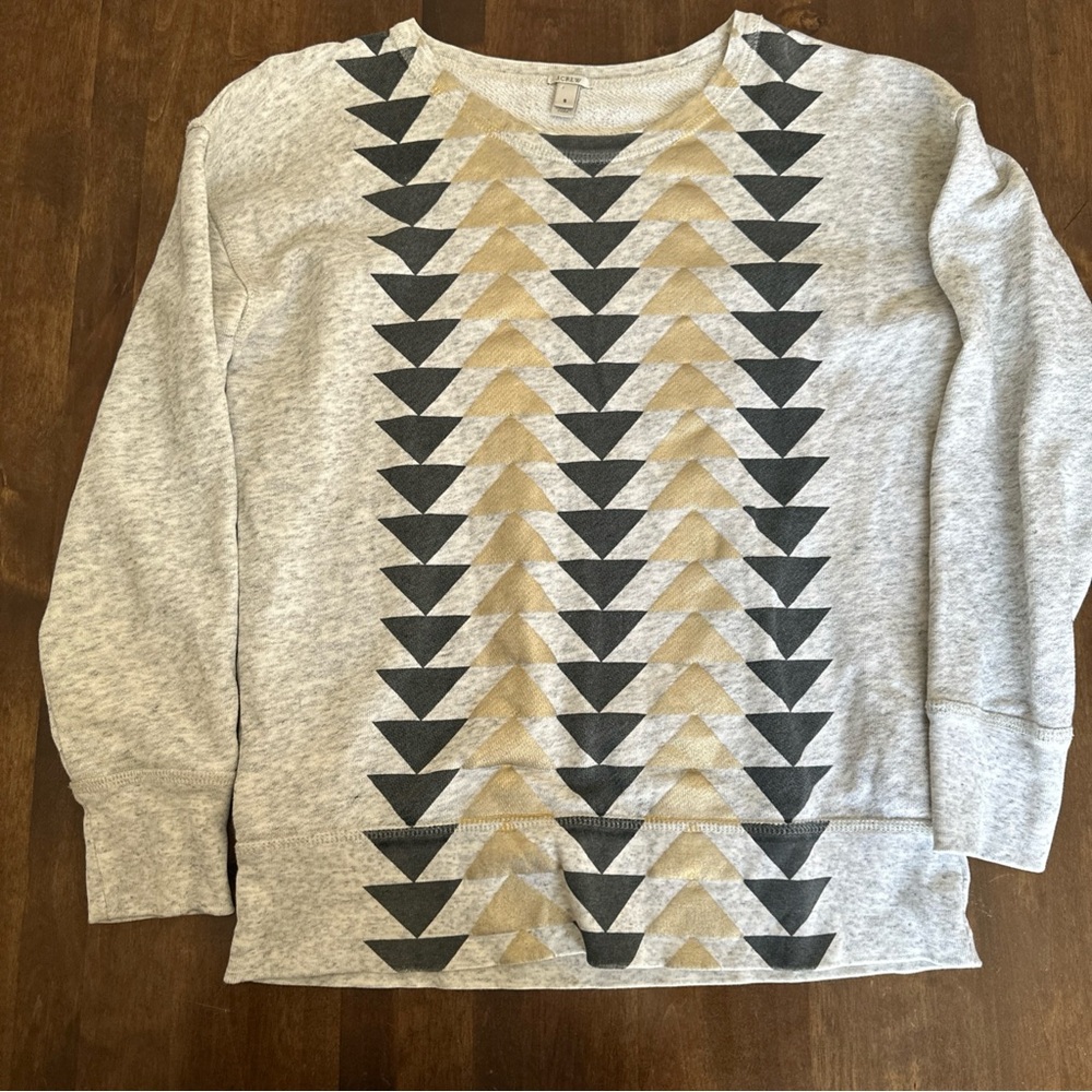 J Crew Small Sweater Aztec Tribal‎ Boho Native Gold Foil Unique Travel 🖤💛🩶